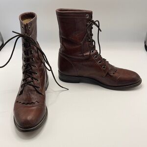 Vintage Justin Boots Leather Lace-Up Ropers Western Ankle Booties 7